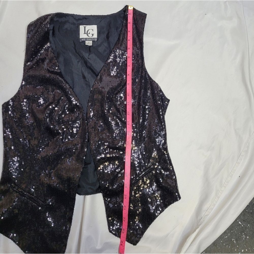 VINTAGE 90s black sequin open front bling drapey vest S/M - Picture 7 of 7